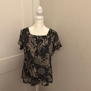 Black & tan floral print top